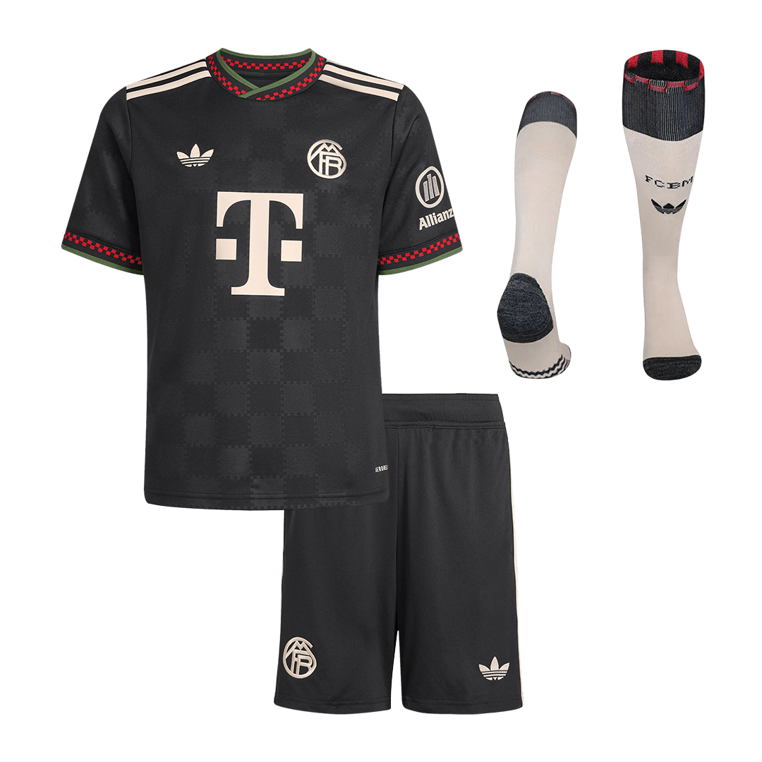 Kid's Bayern Munich Third Away Soccer Jersey Kit(Jersey+Shorts+Socks) 25/26 Black - gojersey
