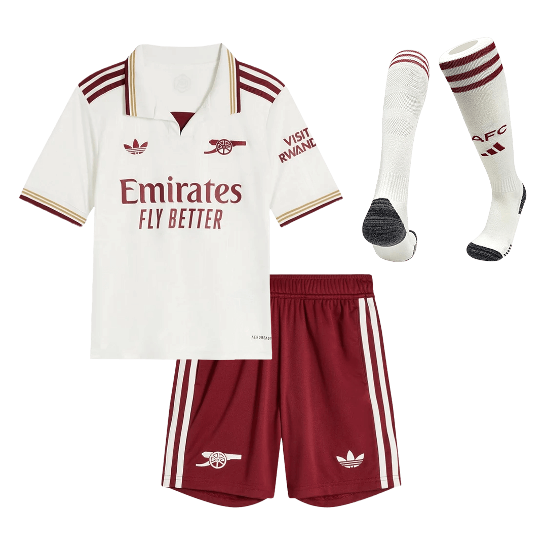 Kid's Arsenal Third Away Soccer Jersey Kit(Jersey+Shorts+Socks)  25/26 White - gojersey