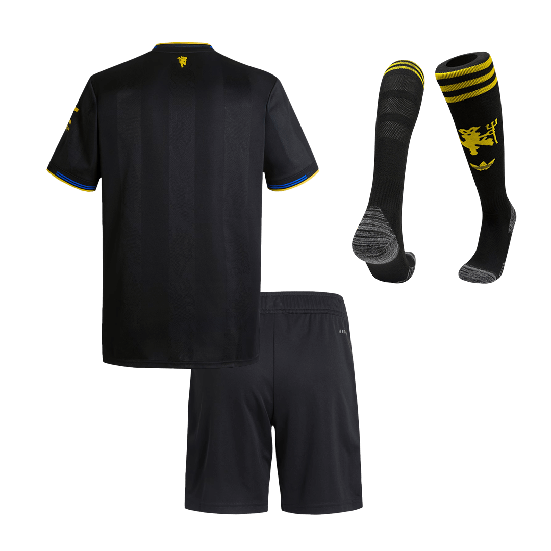 Kid's Manchester United Third Away Soccer Jersey Kit(Jersey+Shorts+Socks) 25/26 Black - gojersey