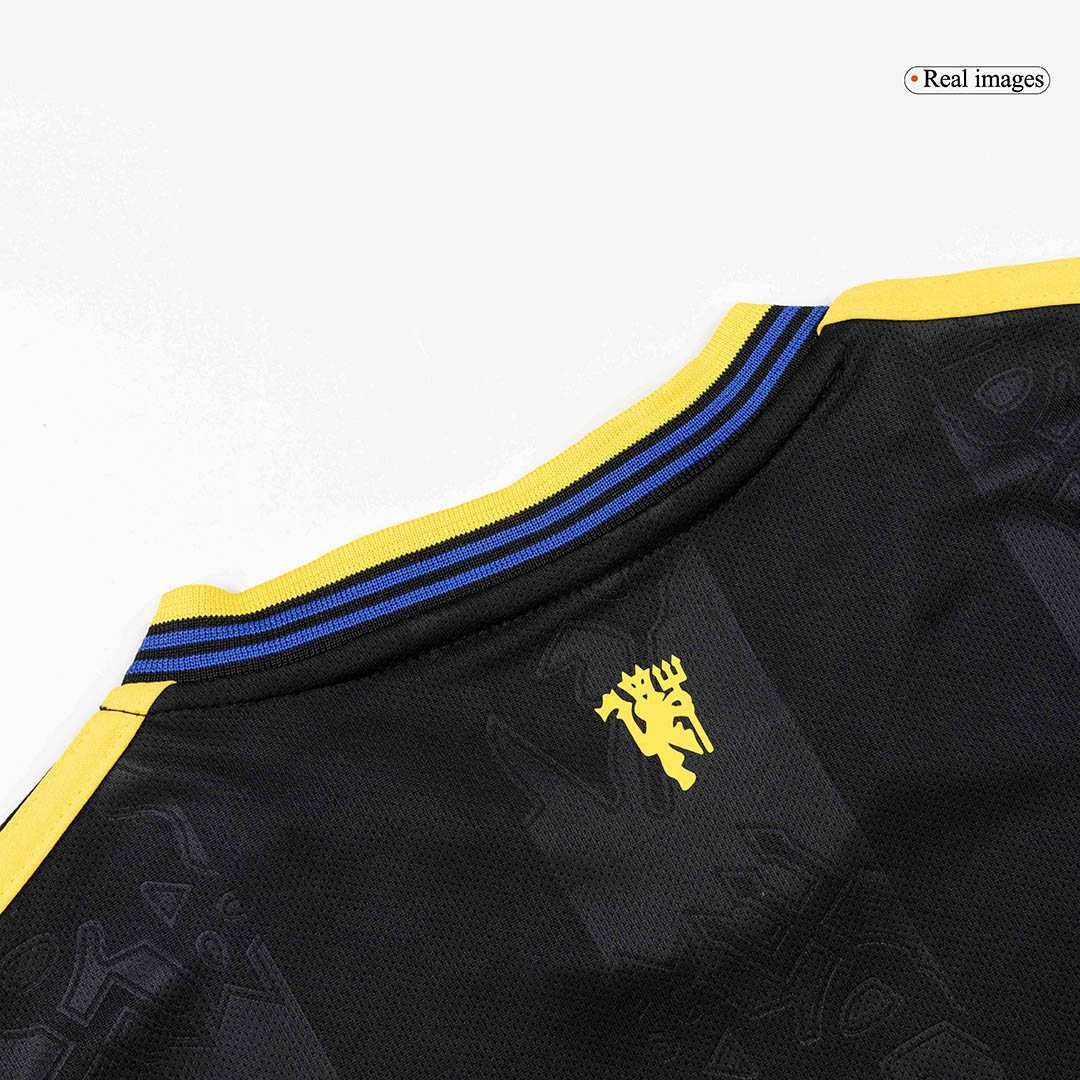 Kid's Manchester United Third Away Soccer Jersey Kit 25/26 Black - gojersey