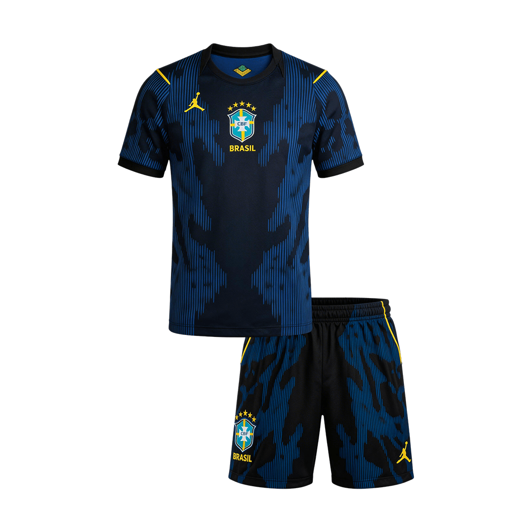 Kid's Brazil Away Soccer Jersey Kit(Jersey+Shorts) World Cup 2026 Navy - gojersey