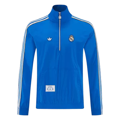 Men 2026 Real Madrid Half-Zip Windbreaker Jacket Blue - gojersey