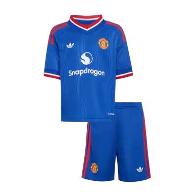 Kids Manchester United Away Soccer Jersey Kit (Jersey+Shorts) 2026/27 Blue - gojersey