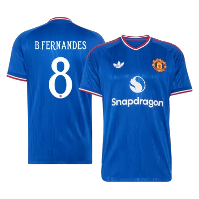 B. FERNANDES #8 Player Version Manchester United Away Soccer Jersey 2026/27 Blue - UCL - gojersey