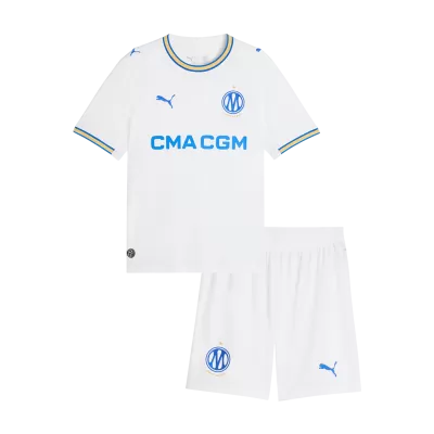 Kids Marseille Home Soccer Jersey Kit (Jersey+Shorts) 2026/27 White - gojersey